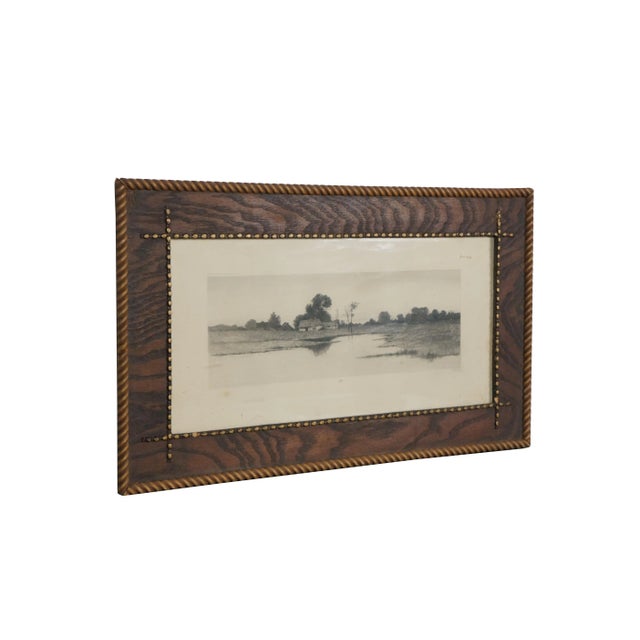 Farmhouse Late 19th Century Antique Alfred J Haller Country Landscape Thatched Cottage Lake Etching 24", Framed For Sale - Image 3 of 10