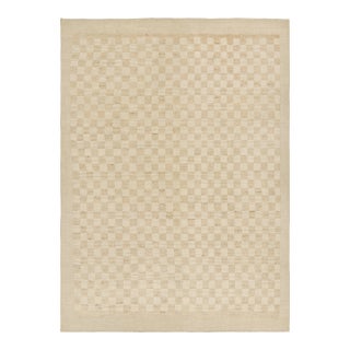 Rug & Kilim’s Contemporary Rug in Beige and Cream White Geometric Pattern - 13x19 For Sale