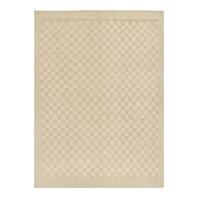 Rug & Kilim’s Contemporary Rug in Beige and Cream White Geometric Pattern - 13x19 For Sale