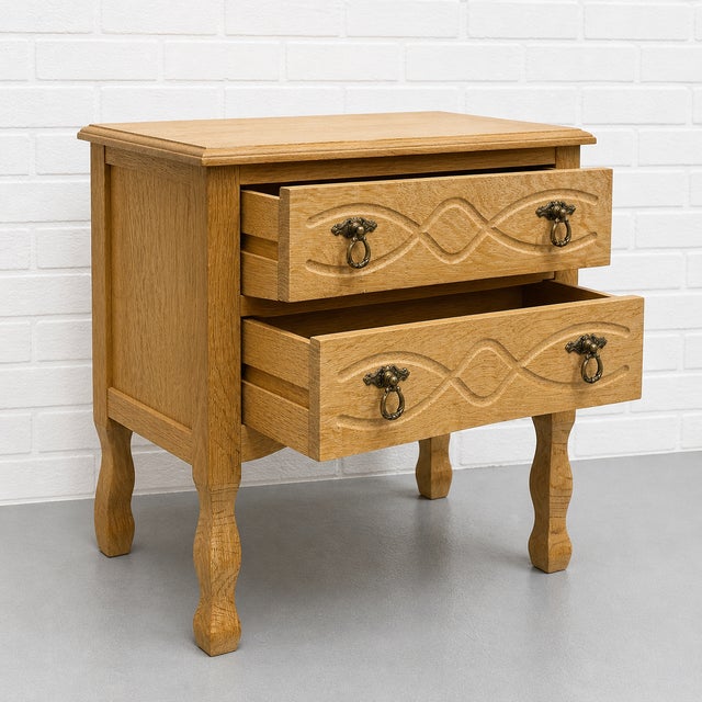 Mid Century Modern Oak Entryway / Hall Cabinet + Mirror Set Attributed to Henning Kjaernulf For Sale - Image 9 of 13