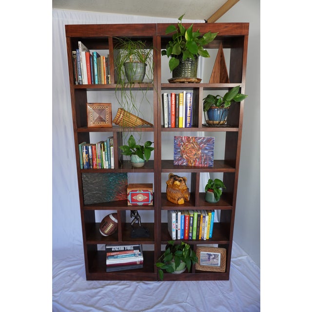 2020s Handcrafted Solid Wood Bookcase Set | Custom Library Wall | Hickory Stain Bookshelf, 2 Pieces For Sale - Image 5 of 17
