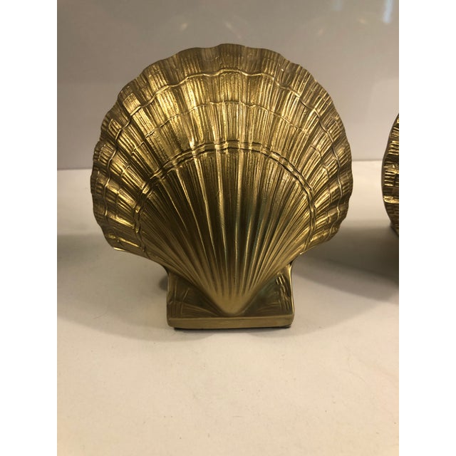 1950s Heavy Brass Clam Sea Shell Bookends For Sale - Image 6 of 9