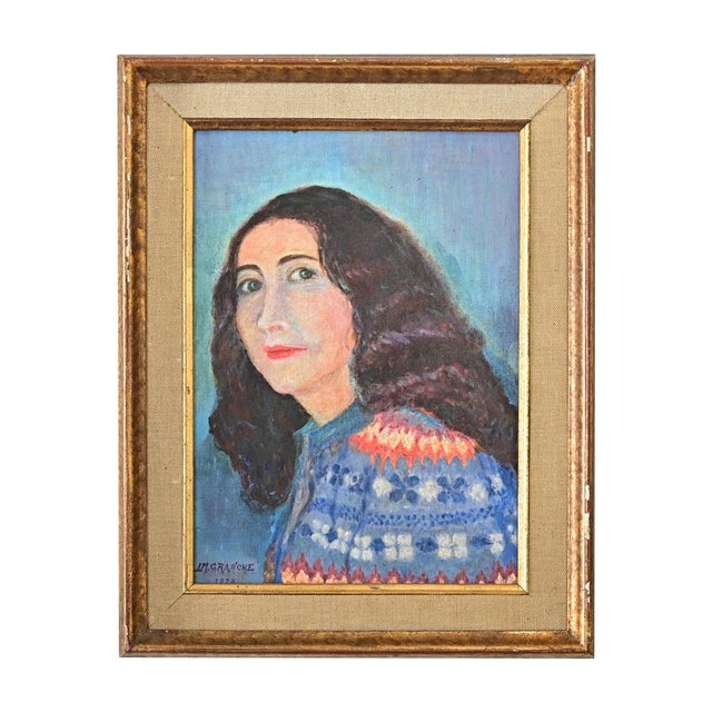 Wood French Vintage 1978 Framed Portrait For Sale - Image 7 of 7