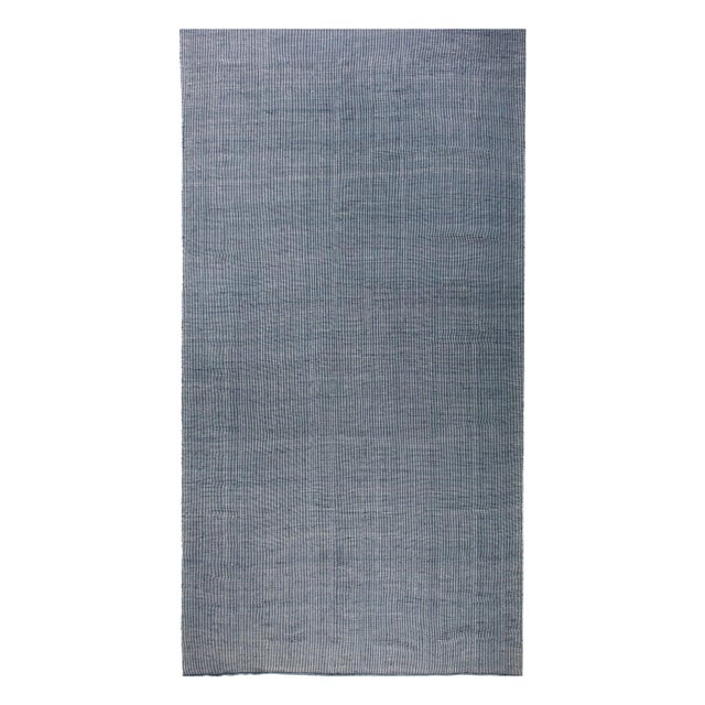 Contemporary Striped Blue Flat-Weave Wool Rug by Doris Leslie Blau For Sale