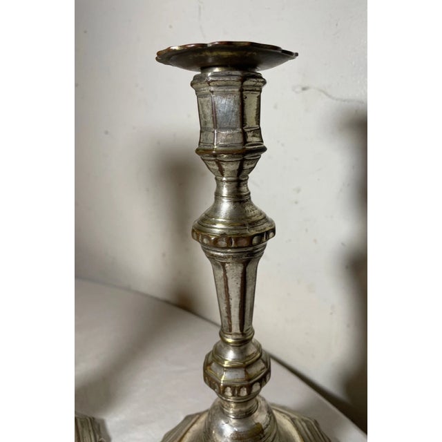Fine Pair of 18th Century Louis XIV French Silvered Bronze Candlesticks Boulle For Sale - Image 4 of 15