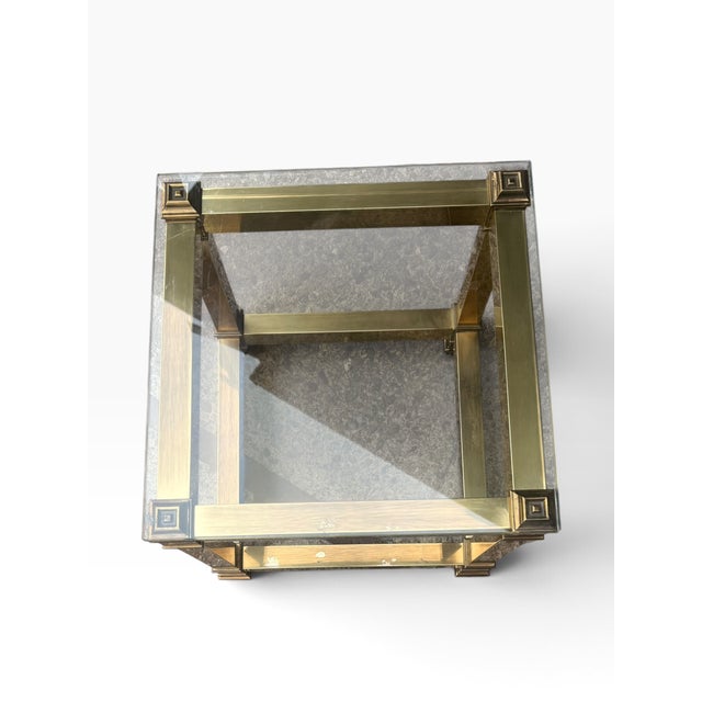 Brass Vintage Mastercraft Brass & Glass Side Tables — Pair For Sale - Image 8 of 9