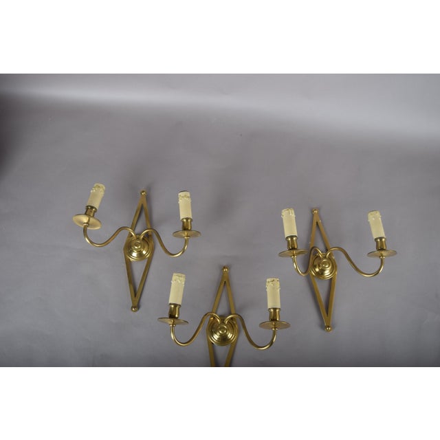 French Brass Wall Sconces with Diamond Backplates, 1960s, Set of 3 For Sale - Image 9 of 18