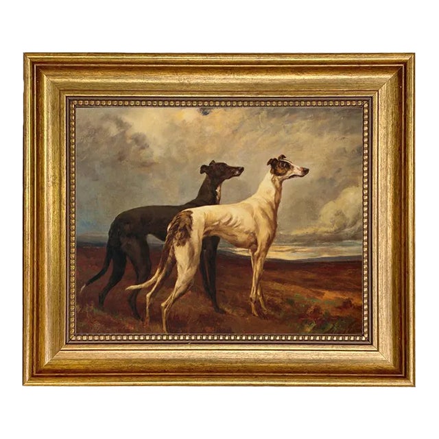 Greyhounds in Field Print on Canvas in Antiqued Gold Frame- a 8" X 10" Framed to a 11-1/2" X 13-1/2" For Sale