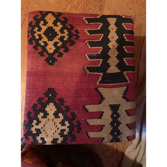 Kilim-Covered Stools With Inside Storage - Set of 2 For Sale - Image 4 of 5
