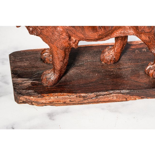 Wonderful Hand Carved Wood Antique Victorian Male Lion Statue Sculpture Home Decor Black Forest Style For Sale - Image 13 of 16