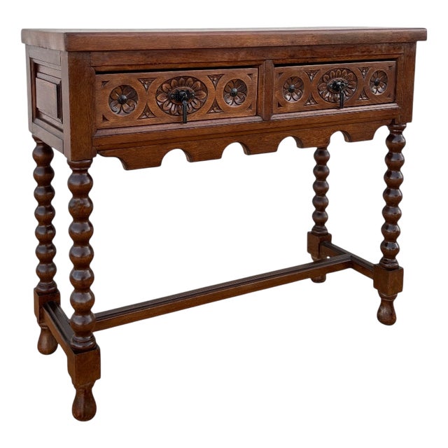 Antique Spanish Console Table in Carved Walnut, 1890 For Sale