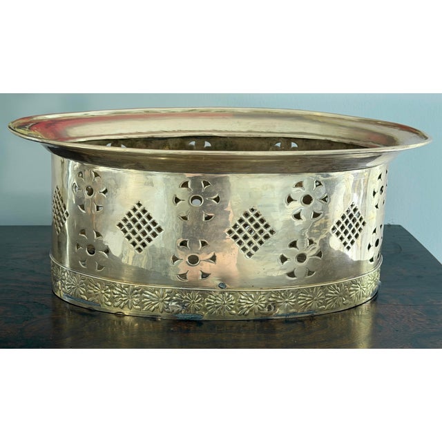 Brass Mottahedeh Dutch-Style Pierced Brass Jardinière Oval Planter For Sale - Image 8 of 11