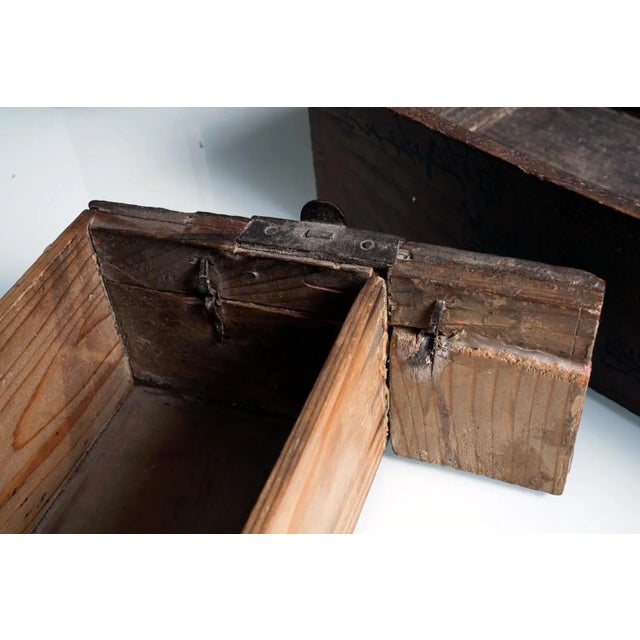 Japanese Wood Chest Zenibako on Custom Stand For Sale - Image 9 of 13