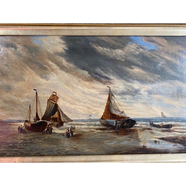 Traditional Antique Seascape Oil Painting With Lemon Gold Frame For Sale - Image 3 of 13