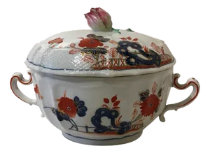 Porcelain Tureen with Red and Blue Decor by Richard Ginori, Italy, 19th Century