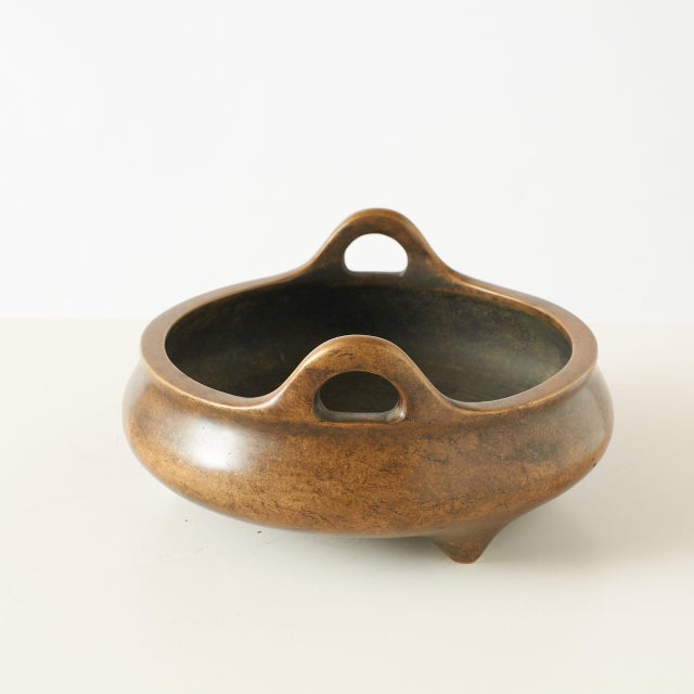Chinese Bronze Tripod Censer with Double Ears For Sale - Image 3 of 7