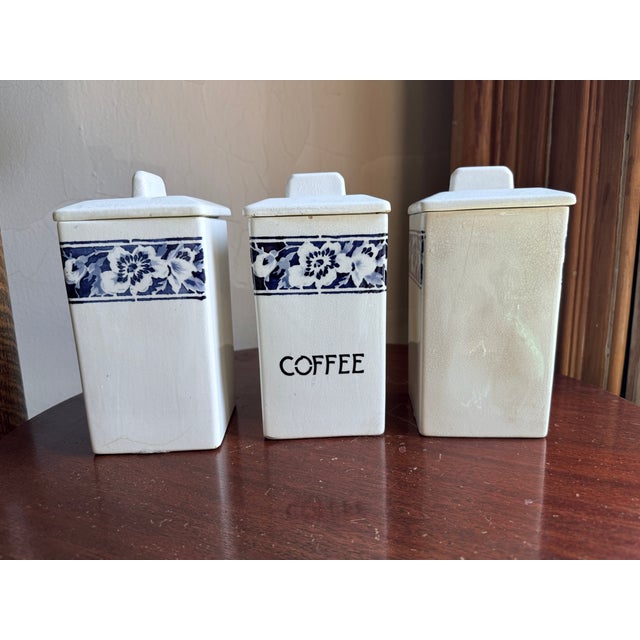 Delft Mid-20th Century German Porcelain Kitchen Canister Set in Blue "Lilly" Patterns For Sale - Image 4 of 9