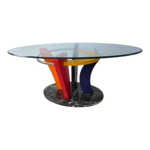 1980s Memphis Design Style Marble and Glass Coffee Table Postmodern Peter Shire Style