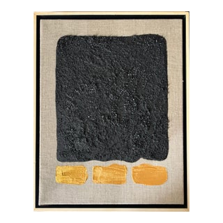 Gold and Carbon Painting on Spanish Linen Minimalist Painting, Framed Gold Under For Sale