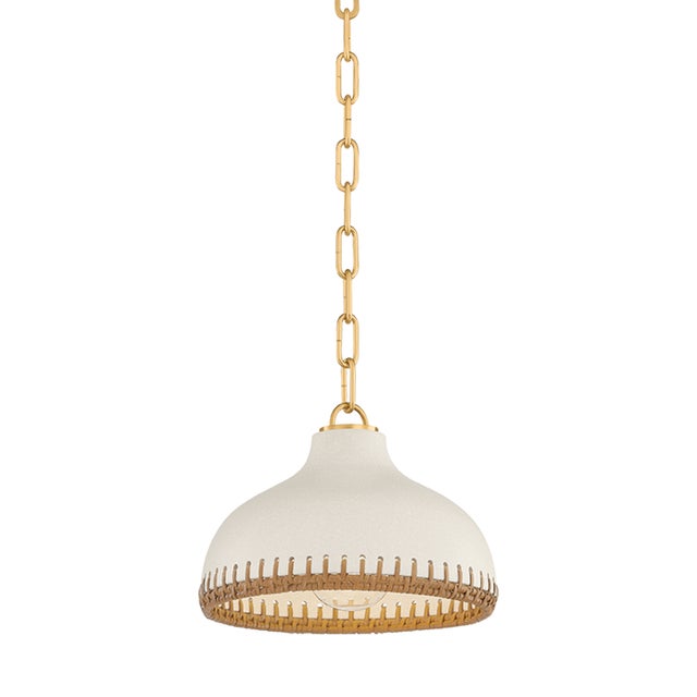 Brass Hudson Valley Lighting Southfields 10.25 in. 1 Light Pendant in Aged Brass and Ceramic Cream Pebble Finish For Sale - Image 8 of 8