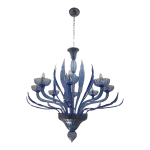 Murano Glass Bluino Italian Leaves Chandelier by Simoeng