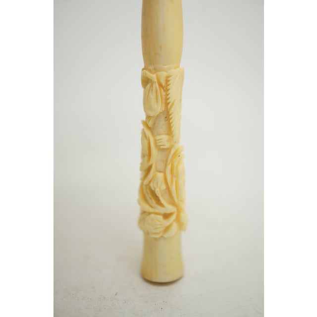 Vintage Hand Carved Bone Cigarette Holder Stick High Relief Foliate Flowers 4" For Sale - Image 6 of 11