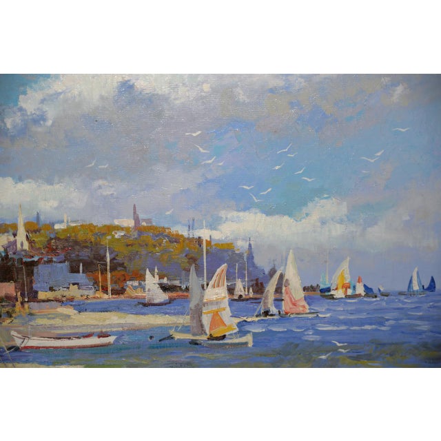 New England Coastal Landscape With Sailboats Oil Painting By Ming