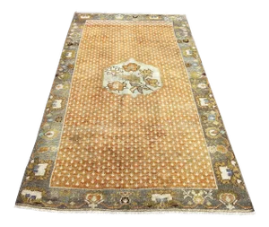 Vintage Turkish Tribal Hand Knotted Wool Rug - 3′10″ × 7′1″