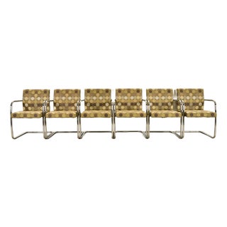 Mies Van Der Rohe Brno Style Mid-Century Modern Chrome Tubular Cantilever Club Chairs, Set of Six For Sale