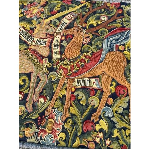 Elegant French tapestry from the late 20th century or early 21th century, woven on the jacquard looms in the 15th century...