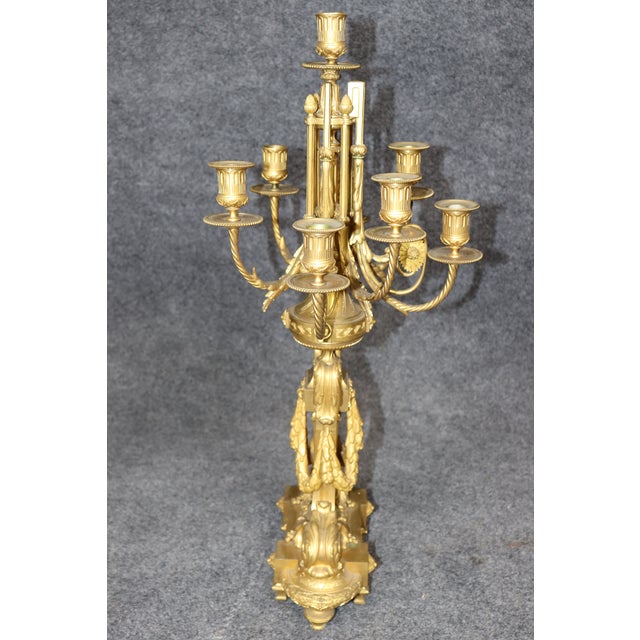 French 19th C. French Louis XVI Style Ormolu Clock Set by Deniere For Sale - Image 3 of 17