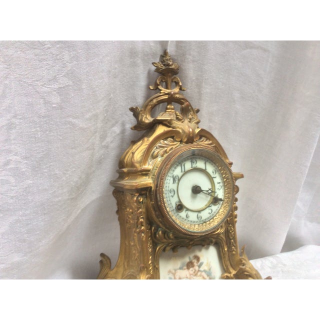 Metal Antique Porcelain French Clock With Angels For Sale - Image 7 of 7