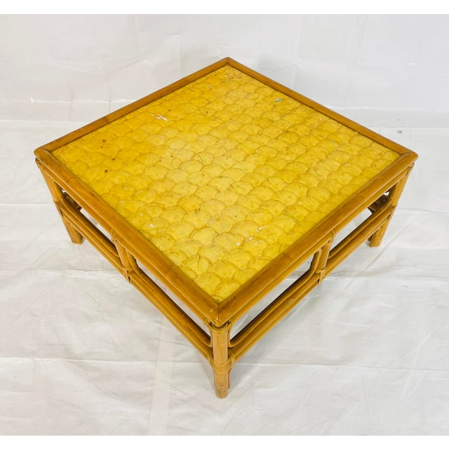 Vintage Bamboo Coffee Table With Capiz Shell Inlaid Top, 1970s For Sale - Image 4 of 18