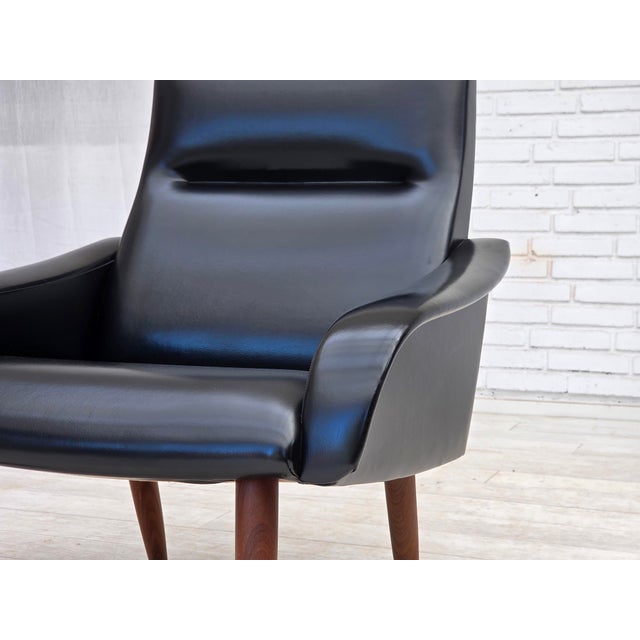 1970s Danish Armchair in Black Artificial Leather and Teak Wood Legs, 1970s For Sale - Image 5 of 15