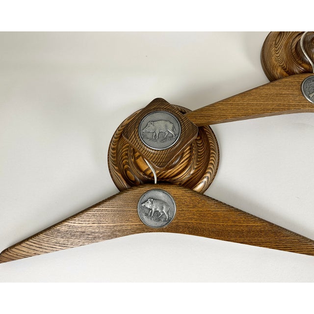 Wood Vintage German Hunting Hangers in Handcrafted Wood and Pewter, 1950s, Set of 6 For Sale - Image 7 of 8