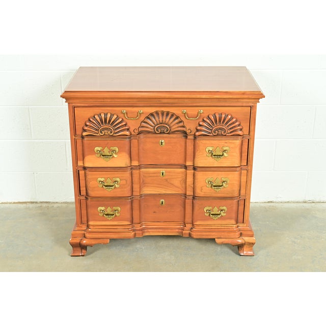 An exceptional Georgian or Chippendale style solid cherry wood three-drawer block front dresser or chest of drawers By...