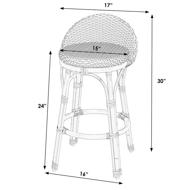 Traditional Tobias 24.5 in. Seat Height Outdoor Rattan and Metal Low Back Counter Stool, Smooth White For Sale - Image 3 of 8