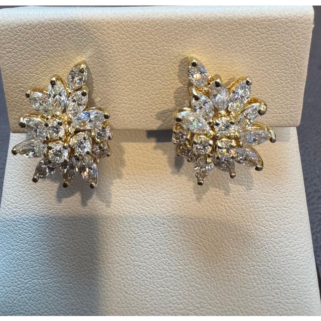 20 Natural Marquise Diamonds & 10 Round Diamond Clip on Earring 18 KYG For Sale - Image 12 of 18