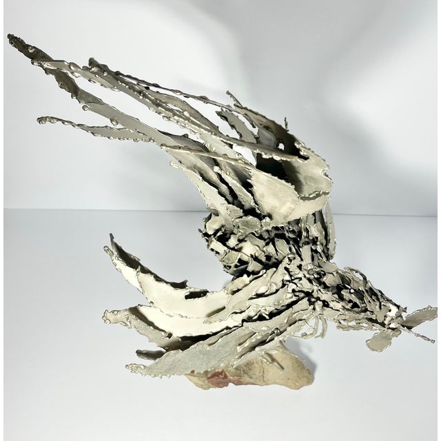 1960s Mid-Century Vintage Large Rooster Chicken Silver Metal Art Sculpture For Sale - Image 9 of 12