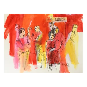 Vintage Mid 20th Century Jacque Von Honts Modernist Lunch Line Painting