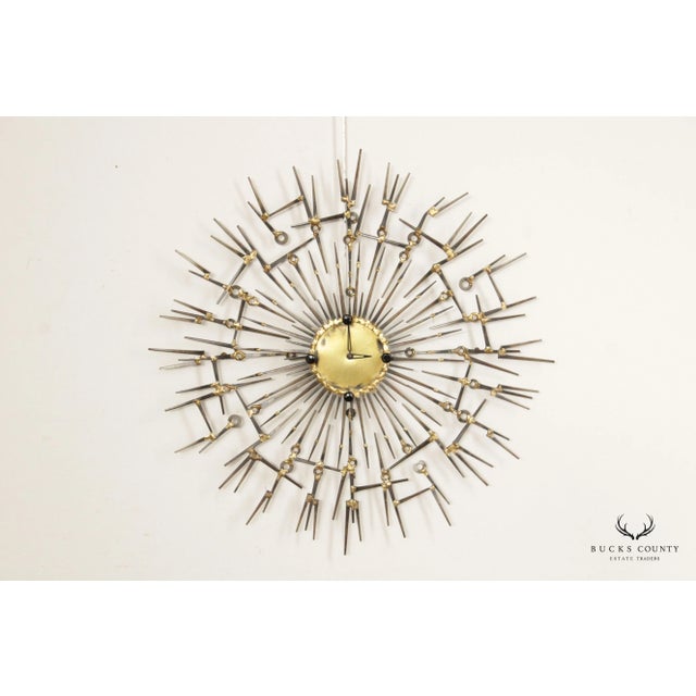 Brutalist Style Sculptural Sunburst Nail Wall Clock For Sale - Image 10 of 13