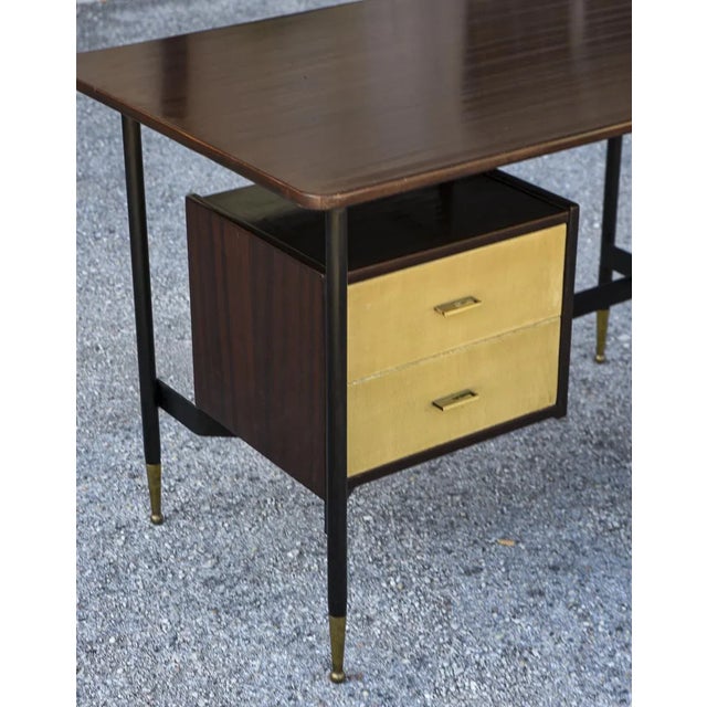 Wooden & Metal Desk with Drawers, Italy, 1950s For Sale - Image 3 of 9