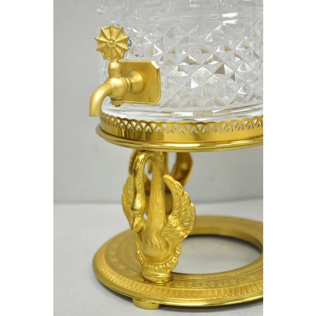 Metal Vintage French Baccarat Style Bronze Swan & Cut Crystal Glass Liquor Decanter For Sale - Image 7 of 18