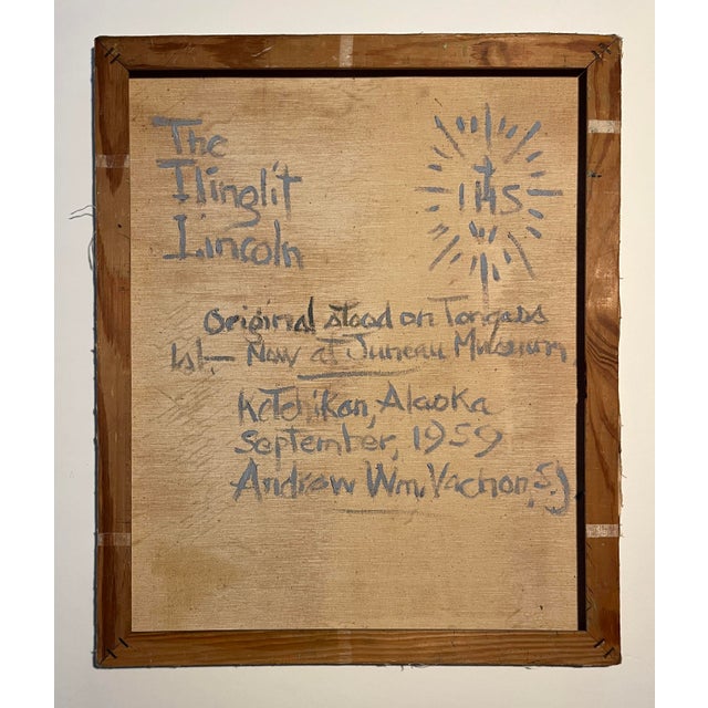 1959 Oil on Canvas Painting “The Tlingit Lincoln" by Andrew William Vachon s.j. For Sale In Los Angeles - Image 6 of 6