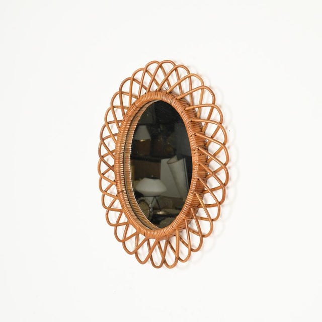 Oval Mirror in Bamboo, Rattan and Wicker attributed to Franco Albini, Italy, 1970s For Sale - Image 6 of 12