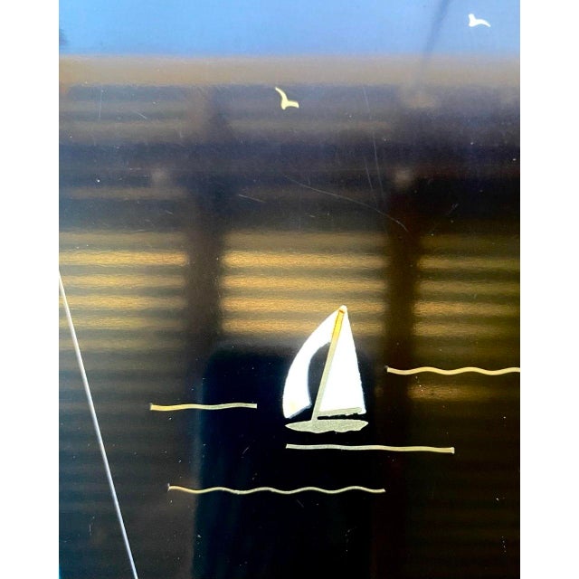 Mid 20th Century Rare Vintage Couroc of Monterey "Blueprints Under Sail Ii" Mid-Century Modern Nautical Cocktail Tray For Sale - Image 5 of 9