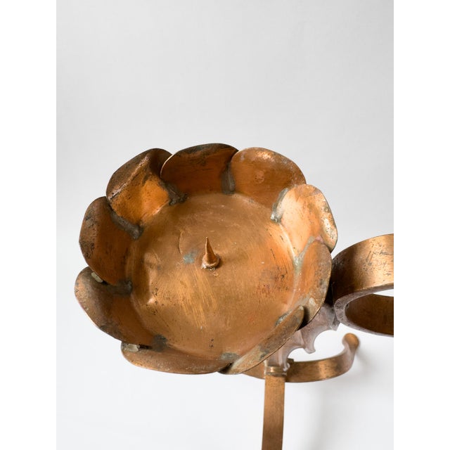 Copper Antique Arts & Crafts Copper Double Pricket Candlestick, C. 1900–1930, Brutalist Style For Sale - Image 8 of 18