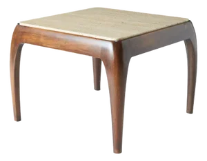 Walnut & Travertine End Table