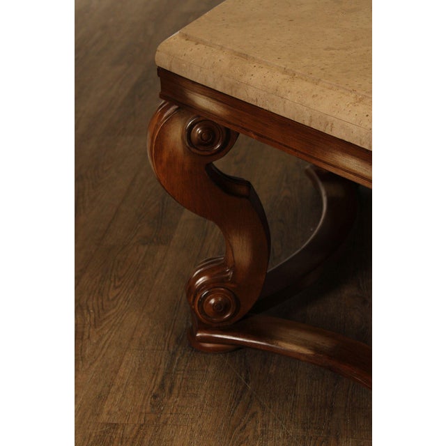 Wood Century Furniture Tuscan Style Large Travertine Top Hexagonal Coffee Table For Sale - Image 7 of 18