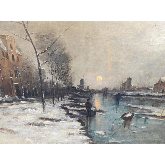 Dutch Artist, Frozen River Scene, 1900, Oil Painting, Framed For Sale - Image 6 of 13